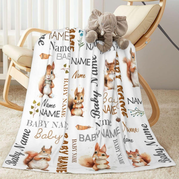 Novusopt Personalized Squirrel Baby Blanket - Custom Name Receiving Blanket for Boys, Newborn
