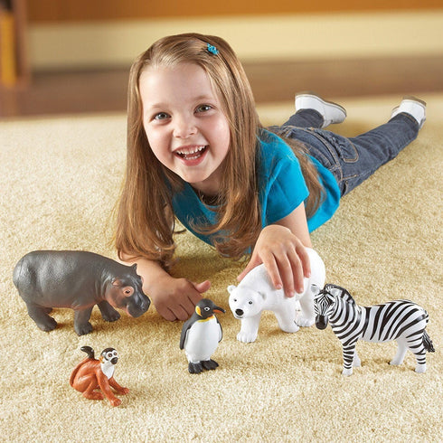 Jumbo Zoo Animals I Monkey, Penguin, Zebra, Polar Bear, Hippo, 5 Animals, Ages 2+ by Learning Resources