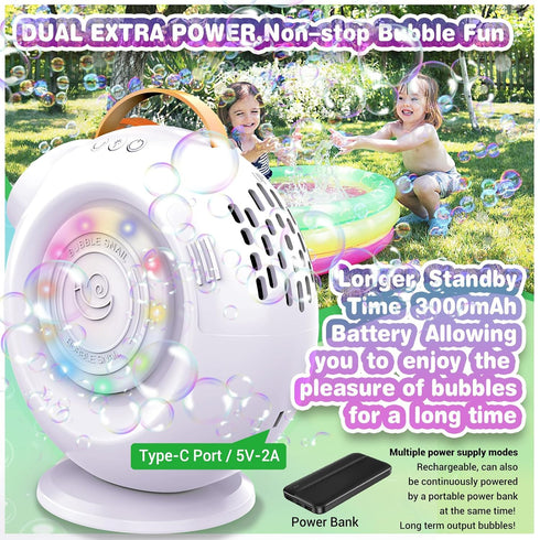 FORALES 15000+ 90 360 Bubble Machine, Automatic Bubble Maker Rechargeable, Big Bubbles per Min, Colorful LED Lights