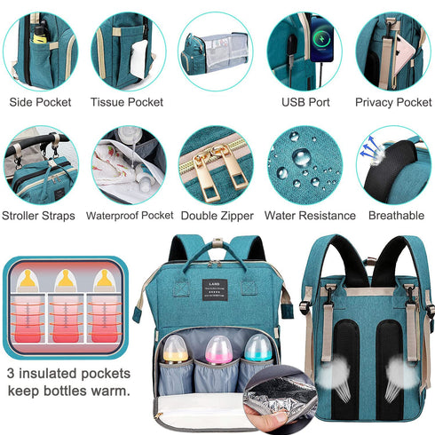 Station,900D Backpack ANWTOTU Baby Diaper Bags with Changing Oxford Waterproof Diaper Bag for Moms Dads with USB