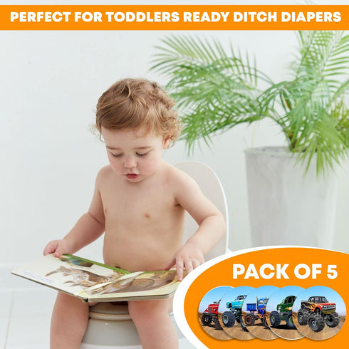 Potty Training Seat Magic Sticker, Monster Truck Color Changing Sticker, 5 Pack Toilet Targets with FREE Potty eBook