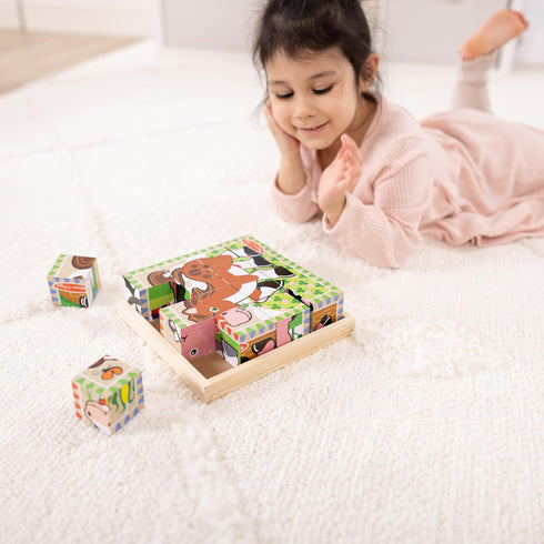 Melissa & Doug Farm Wooden Cube Puzzle - 6 Puzzles in 1 (16 pcs) - FSC Certified