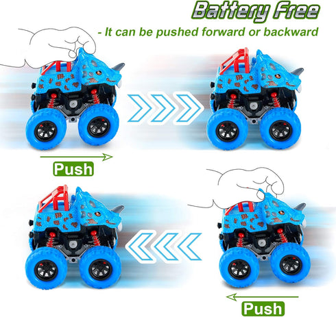 LODBY Dinosaur Toys Pull Back Vehicles, Monster Truck for Boys Age 2-5, Dino Cars for Christmas Birthday Gifts