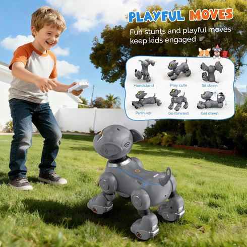 Programmable PRANITE Robot Dog, Remote Control Dog Toy for Kids with One-Key Following, Voice Control, Touch, Dance