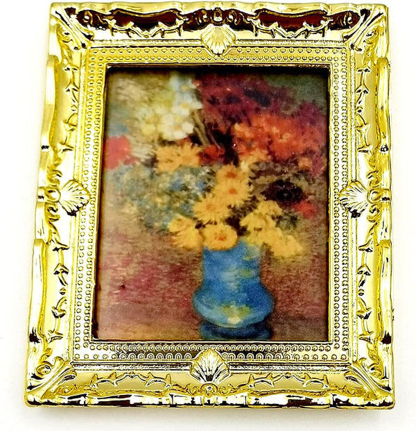 Dollhouse Miniature Decoration Accessories, 1:12 Painted Wooden Frame Mural with Girl and Cat (B)