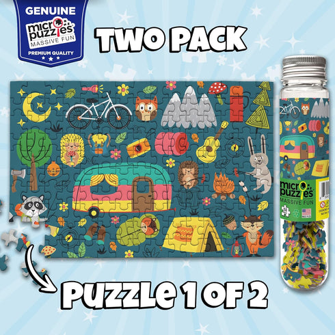 MicroPuzzles “Happy Campers” 2-Pack - Mini Puzzles for Adults, 150 Piece Small Puzzles for Adults and Teens - 4” x 6” Inch, Compact and Challenging Portable Jigsaw Puzzles for Travel and Relaxation
