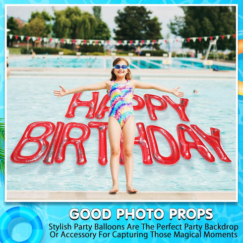 20'' Summer Shappy Happy Birthday Pool Large Floating Letter Balloons with Adhesive Dots Inflatable Pool Decorations