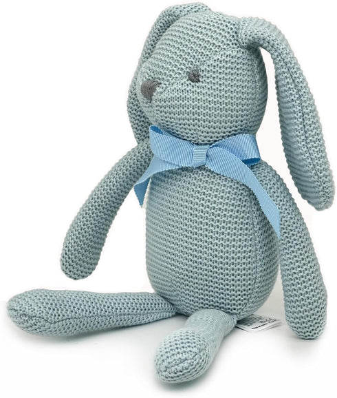 100% 7.1" FLUFFYFUN Organic Cotton Blue Bunny Rabbit Plush, Baby Stuffed Animal for Newborn