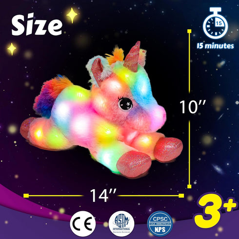 10" Easfan LED Unicorn Plush Light-up Stuffed Animal with Colorful Night Lights Glow in the Dark Birthday Festival