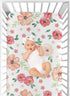 Sweet Jojo Designs Peach and Green Fitted Crib Sheet for Watercolor Floral Collection, Pink Rose Flower