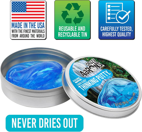 Crazy Aaron's Transparent Thinking Putty - 4" Falling Water Liquid Glass See Through Tin, 90 Grams, Never Dries Out,