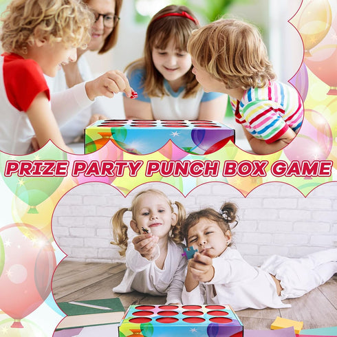 Prize Party Punch Box Game: 10 Paper Board Inserts, 12 Compartment Holes - Award Box for Birthdays & Events