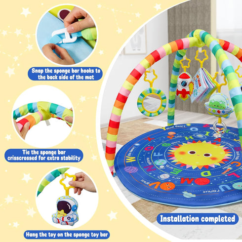 0+ OKOOKO Baby Play Mat, Activity Baby Play Gym with Arch, Solor System Playmats & Floor Gyms, Alphabet Mat, Detachable