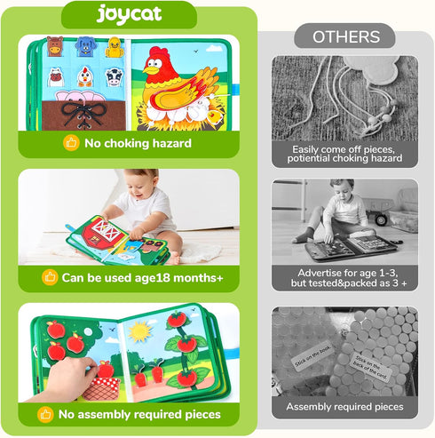 13 15 JoyCat Farm Busy Book for Toddlers Quiet Montessori Activity Book with Daily Life Activities, Screen-Free Travel