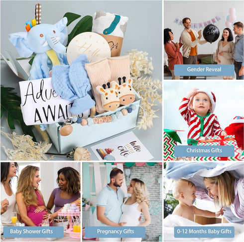 Set Set Newborn Baby Boy Gift Basket for Boy, Welcome Home Gift with Swaddle Blanket, Clothes, Baby Essentials, Baby