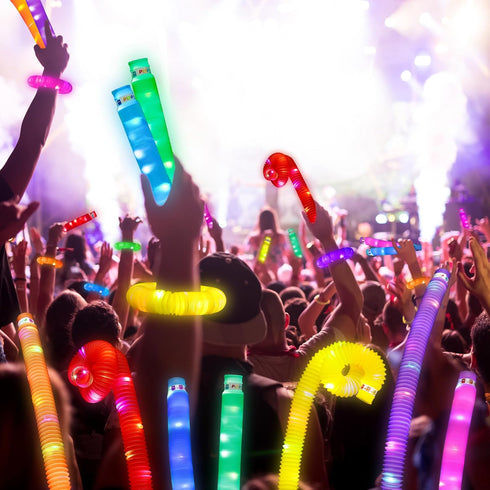 Glow Sticks Party Favors, 8 PCS LED Pop Tubes, Glow Necklaces, Bracelets, Light up Camping Toys for Kids, Fun Supplies