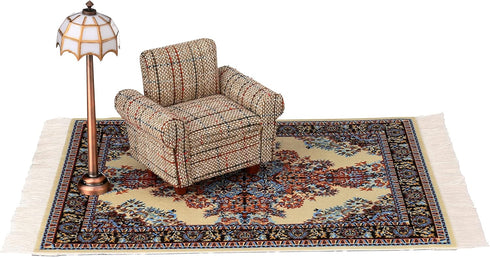 Dollhouse Sofa Armchair Upholstered, Miniature Living Room Furniture Chair for 6 inch Dolls, 1/12 Scale (Beige Retro)