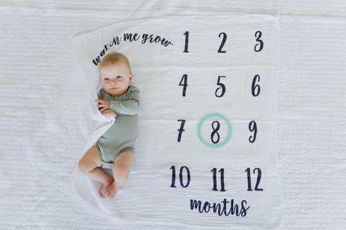 Kate & Milo Baby Monthly Milestone Blanket, Infant Milestone Markers, Newborn Photoshoot Props, Large Blanket