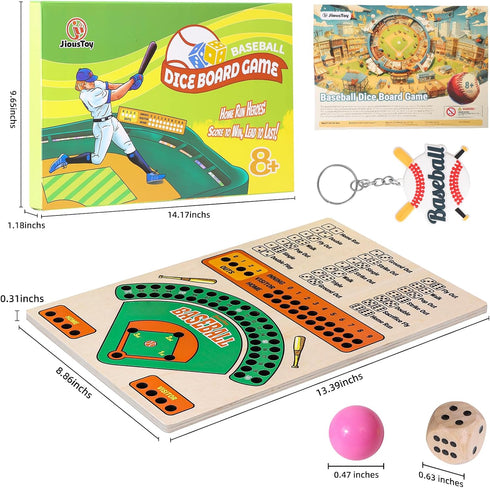 Jioustoy Baseball Board Game, Wooden Baseball Dice Game with Marbles, Baseball Travel Game and Indoor Table Game