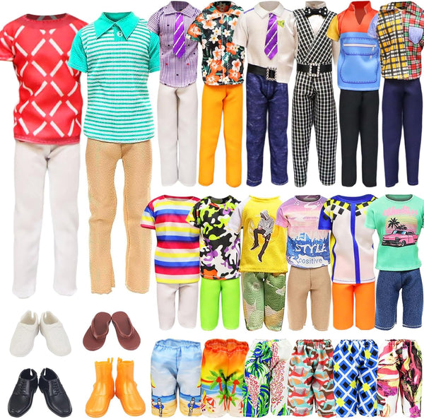 Ecore Fun 11 Items 11.5 Inch Boy Doll Clothes and Shoes, 5 Sets Fashion Casual Wear, 2 Swimwear, 4 Pairs Shoes