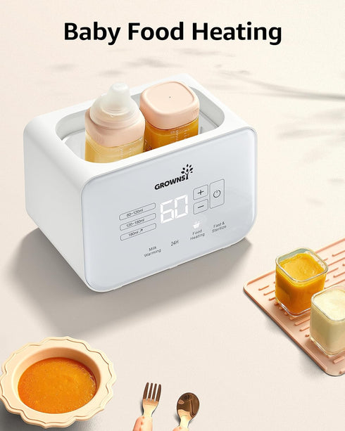8-in-1 2 Baby Bottle Warmer, Grownsy Fast Milk Warmer with Timer Breastmilk or Formula, Fits Bottles, Accurate