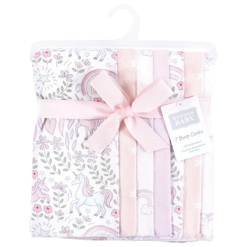 7pk, Hudson Baby Unisex Baby Flannel Burp Cloth Dreamy Unicorn, One Size