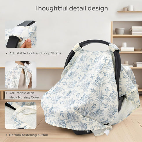 2-in-1 SummerBlueberrie SERAPHY Muslin Baby Car Seat Cover & Nursing Cover, Soft Lightweight Breastfeeding Cover