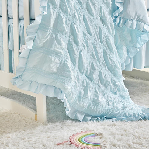 Set Ruffled Crib Bedding Baby Boho Quilted Comforter with Fitted Sheet and Bed Skirt - Cute Soft Breathable Seersucker