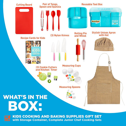 Playset, Set Toolbox NutriChef Kids Kitchen Complete Kitchen for Kids with Apron, Utensils, Recipe Cards, Toddler