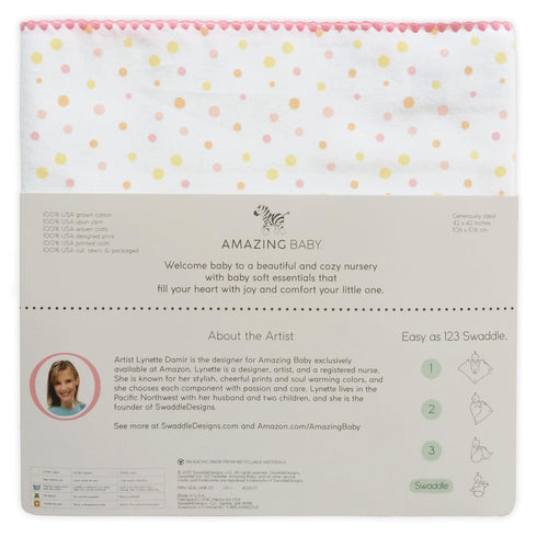 Amazing Baby Large Receiving Blanket, Softest US Cotton Flannel, 42x42 Inch, Playful Dots Multi Pink