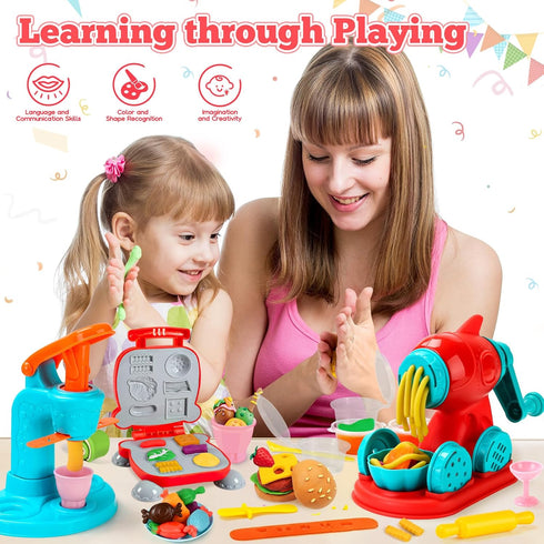 3 1 Sets 59 4-8, 3+ SOCBTNSO in Dough PCS for Kids Ages Dough Tools Kit with Ice Cream Noodle Hamburger Maker Machine