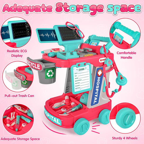 3-5, Doctor Kit for Kids, Pretend Play Medical Toy Doctor Cart, Doctor Toy for Toddlers Christmas Birthday Costume Role