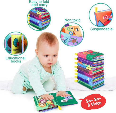 Baby Bath Books Pack of 8, Nontoxic Fabric Soft Cloth Books, Waterproof Early Education Toys for Toddlers
