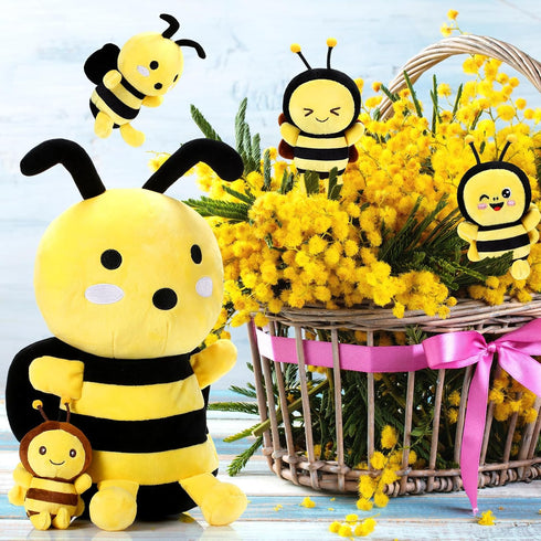 Aoriher 5 Pcs Bee Stuffed Animals — 1 Large Plush Bee and 4 Cute Baby Bees for Birthday Gifts and Decorations