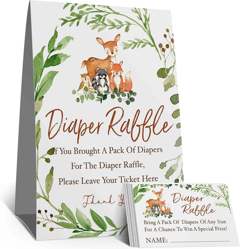 skuhyyg Woodland Diaper Raffle Tickets, Diaper Raffle Sign, Watercolor Eucalyptus leaves Woodland Diaper