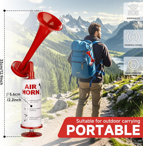 Handheld Air Horn, BANHAO Aluminum Loud Noise Maker Safety Boat Car Sports Events Handheld Air Pump Loud Safety Horn