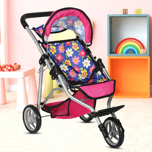fash n kolor Baby Doll Stroller Gift for Kids, Toy Doll Stroller with Adjustable Canopy & Storage Basket Push Pram Baby
