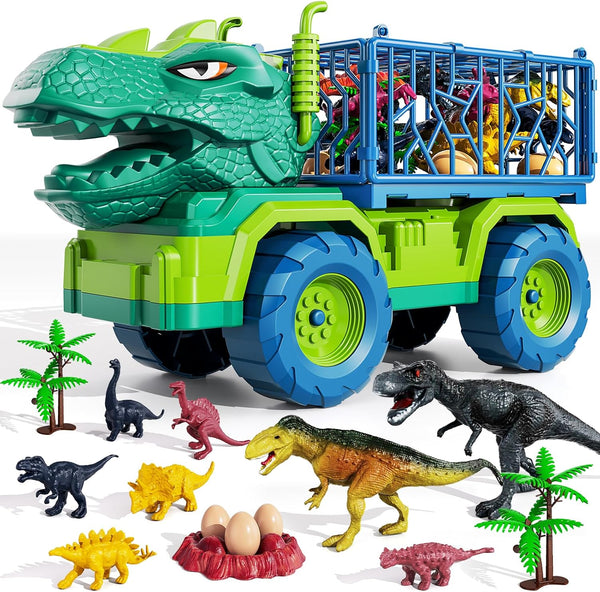 TEMI Dinosaur Truck Toys for Kids 3-5 Years, Tyrannosaurus Transport Car Carrier