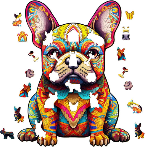 Wooden Puzzles for Adults and Kids, French Bulldog (L-240pcs) Unique Shaped Animal Jigsaw Puzzles, 13.7*10.5in