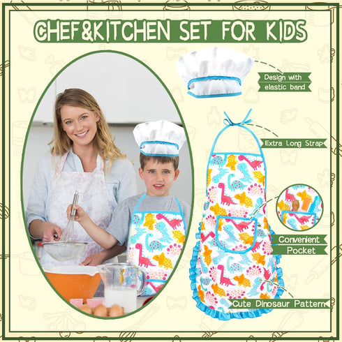Set, 26Pcs 3-8 KAEGREEL Kids Baking Chef with Dinosaur Apron & Hat Role Play Cooking Chef Cooking Dress Up Toys