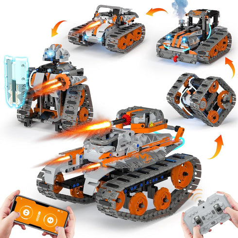 QHECTTY 5in1 STEM Building Toys for Kids 6-14, Remote & APP Controlled Mech