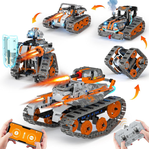 QHECTTY 5in1 STEM Building Toys for Kids 6-14, Remote & APP Controlled Mech