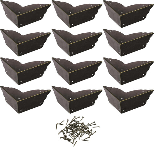 Cosmos Pack of 12 Antique Metal Box Corner Protector Edge Safety Guard for Cabinet Furniture, Bronze Tone