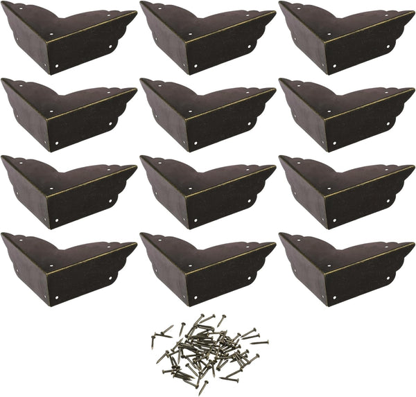 Cosmos Pack of 12 Antique Metal Box Corner Protector Edge Safety Guard for Cabinet Furniture, Bronze Tone
