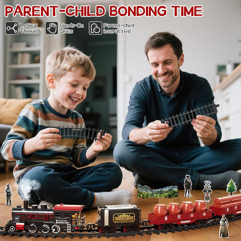 Set 2-4, Sets 3-8 Train for Toddlers Electrical Trains with Track, Smoke, Light, Sound and Scene, Christmas Train