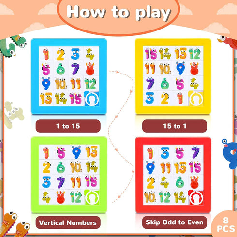 Sumind 8 Pieces Slide Puzzles for Kids, Colorful Plastic IQ Blocks Toys Brain Teaser Game Gift for All Ages