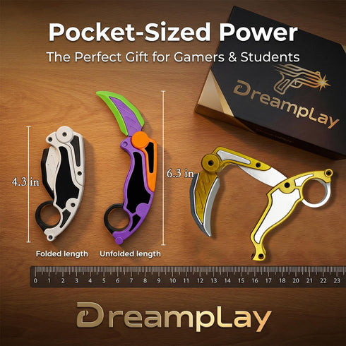 2 3D Dreamplay Fidget Gravity Karambit Knife, Pcs Printed Gravity Toys Fake Knife Perfect for Anxiety Stress Relief