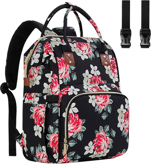 Diaper Bag Backpack, Multi-Function Baby Bag with Insulated Pockets and Large Capacity Organizer for Mom/Dad, Flower