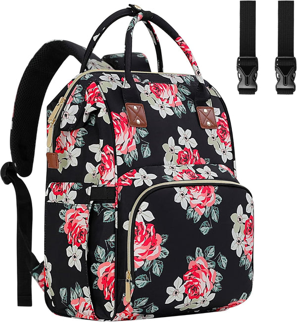 Diaper Bag Backpack, Multi-Function Baby Bag with Insulated Pockets and Large Capacity Organizer for Mom/Dad, Flower