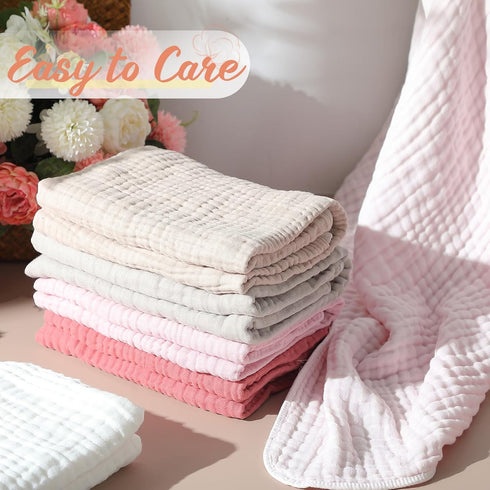 VitalCozy 12 Pcs Baby Muslin Hooded Bath Towels and Washcloths, Muslin Hooded Baby Towels Absorbent Blankets for Gift